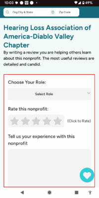 Write a review screen top half