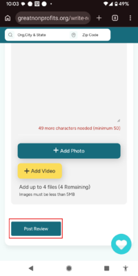 lower half of review screen